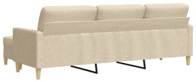 Sofá de 3 lugares com apoio de pés 210 cm tecido cor creme