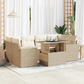 vidaXL 7 pcs conjunto de sofás p/ jardim com almofadões vime PE bege