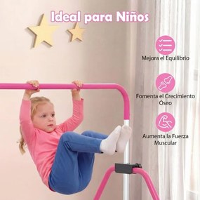 Barra de ginástica infantil dobrável, altura ajustável, base antiderrapante 3-12 anos, Rosa