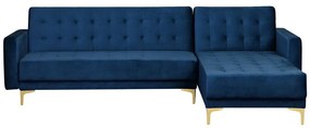 Sofá-cama de canto versão à esquerda de 4 lugares em veludo azul marinho ABERDEEN Beliani