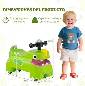 Dinossauro de brincar com buzina, luzes, compartimento de armazenamento e 4 rodas universais para crianças com mais de 18 meses, 52 x 23,5 x 38 cm, Ve