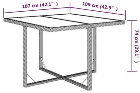 9 pcs conjunto jantar p/ jardim c/ almofadões vime PE cinzento