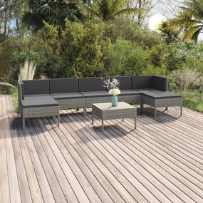 vidaXL 8 pcs conjunto lounge de jardim c/ almofadões vime PE cinzento
