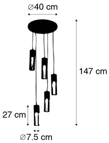 Candeeiro de suspensão industrial preto com 5 luzes douradas - Raspi Industrial