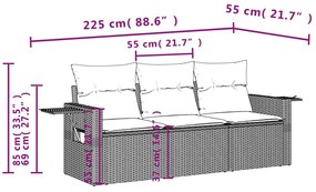 3 pcs conjunto de sofás p/ jardim com almofadões vime PE bege