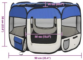 Parque dobrável p/ cão c/ saco de transporte 90x90x58 cm azul