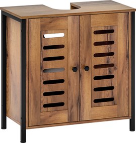 HOMCOM Móvel para Lavatório Pousar 2 Portas de Ripas com Fecho Magnético para Lavatórios sem Pedestal 60x30x60 cm Castanho Rústico | Aosom Portugal