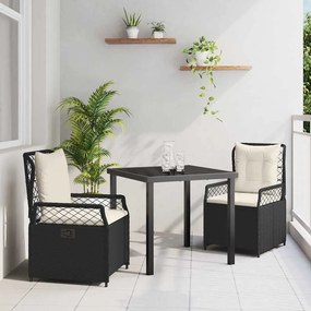 vidaXL Conjunto de Jantar de Jardim 3 Peças Preto em Polyrattan