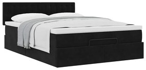 Estrutura de cama otomana com colchão 140x200 cm veludo preto