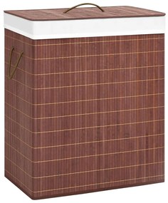 Cesto para roupa suja c/ 2 secções 100 L bambu castanho