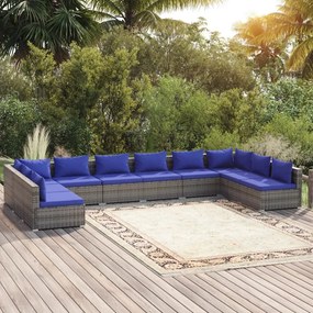 vidaXL 10 pcs conjunto lounge de jardim c/ almofadões vime PE cinzento