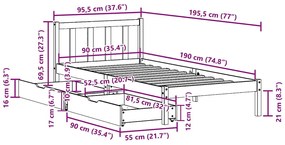 Cama sem colchão 90x190 cm madeira de pinho maciça branco