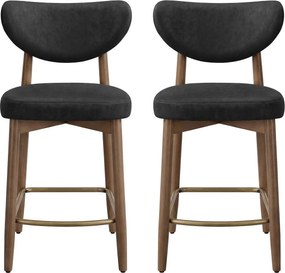 Conjunto de 2 bancos de bar em couro PU com encosto e pernas em madeira maciça, 50 x 51,5 x 95,5 cm, preto