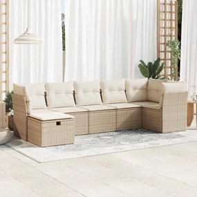 vidaXL 7 pcs conjunto de sofás p/ jardim com almofadões vime PE bege