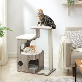 Arranhador para gatos 66 x 40 x 86 cm com caverna branco-cinza