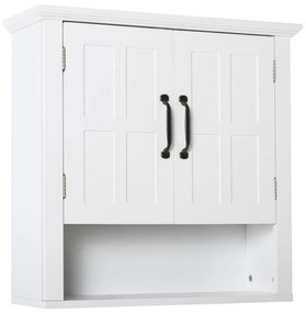 HOMCOM Armário Parede Casa Banho 2 Portas Prateleira Ajustável Armazenamento Aberto 60x198x58 cm Design Moderno Branco | Aosom Portugal