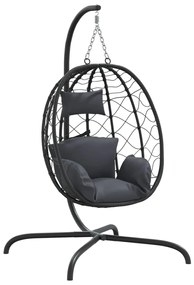Cadeira forma ovo suspensa c/ almofadão vime PE/aço antracite