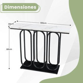 Mesa de consola em mármore com pés reguláveis Estrutura metálica Estrutura metálica Kits anti-queda para entrada de sofá 100 x 30 x 80 cm Preto