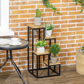 Estante para plantas e flores em metal e madeira, com 4 níveis de alturas diferentes 34 x 34 x 66 cm