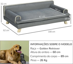 Cama Elevada para Cães Grandes e Médios 100x62x32 cm  Revestimento em Chenille com Almofada Lavável  Cinza Escuro