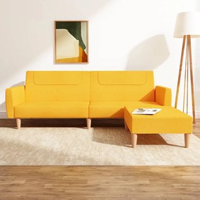 Sofá-cama de 2 lugares com apoio de pés tecido amarelo