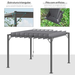 Outsunny Pérgola 3x3 m para Jardim com Desenho de Lâminas Superiores G