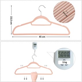 Conjunto de 50 cabides de veludo 45 x 23,5 cm rosa