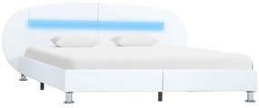 vidaXL Estrutura de cama c/ LEDs 160x200 cm couro artificial branco