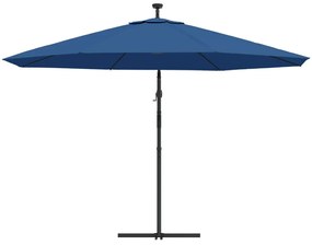 Guarda-sol de jardim cantilever com luzes LED 350 cm azul-ciano