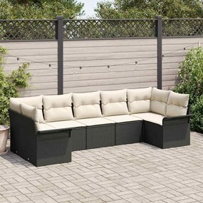 vidaXL Conjunto de Sofás de Jardim de 7 Peças com Almofadas em Vime Sintético Preto