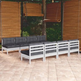 9 pcs conj. lounge de jardim c/ almofadões pinho maciço