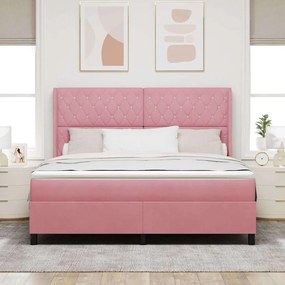 Cama Box Spring com Colchão Rosa 180x200 cm Veludo