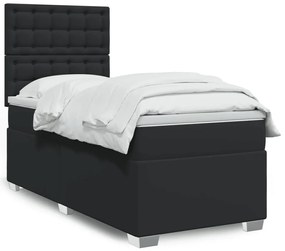 Cama com molas/colchão 90x200 cm couro artificial preto