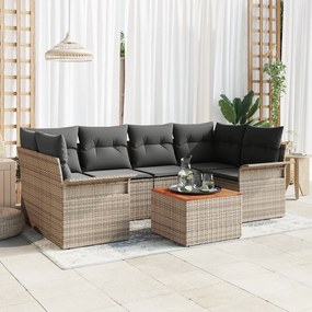 vidaXL Conjunto de Sofá de Jardim de 7 Peças com Almofadas Cinza Rattan Acácia