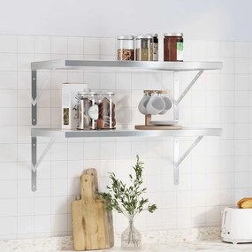 vidaXL Prateleiras de parede 2 pcs 75x40 cm aço inoxidável prateado