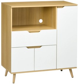 HOMCOM Aparador Auxiliar para Micro-Ondas Armário de Cozinha Moderno com Gaveta 3 Portas e Compartimento 90x40x98,5 cm Branco