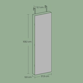 Armário para joias com espelho iluminação LED 9,8 x 37,6 x 108,1 cm, com fechadura, organizador de joias Branco
