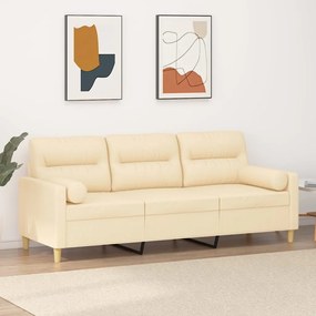 vidaXL Sofá 3 lugares c/ almofadas e almofadões 180cm tecido cor creme