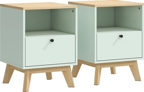 HOMCOM Conjunto de 2 mesas de cabeceira, mesas de noite com gaveta e compartimento aberto, 40 x 40 x 55 cm, carvalho e verde claro | Aosom Portugal