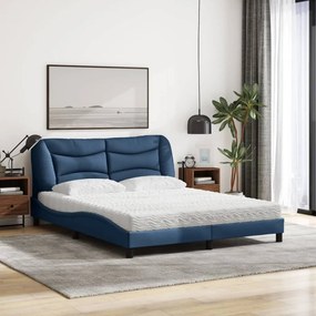 Cama com colchão 160x200 cm tecido azul