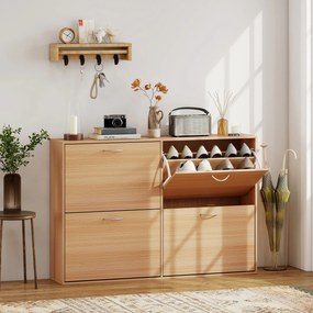 Sapateira Moderna com 4 Gavetas Abatíveis e Prateleiras Ajustáveis para 16-24 Pares de Sapatos 120x24x81 cm Madeira