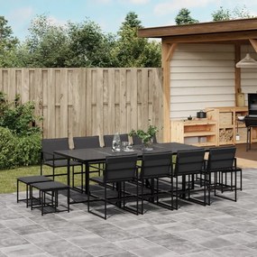 vidaXL 13 pcs conj. de jantar p/ jardim c/ almofadões textilene preto