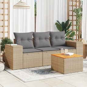 4 pcs conjunto de sofás para jardim c/ almofadões vime PE bege