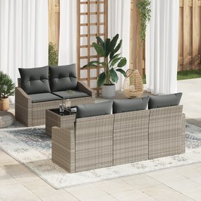 Conjunto de Sofá de Jardim de 6 Peças com Almofadas Cinza Claro Rattan
