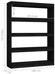 Estante/divisória 100x30x135,5 cm pinho maciço preto