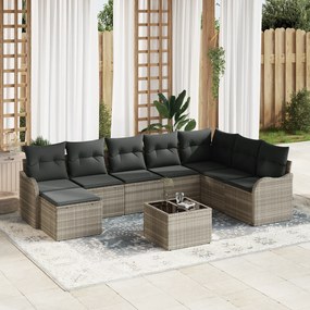 Conjunto de Sofá de Jardim vidaXL de 9 peças com Almofadas Cinzas Ratt
