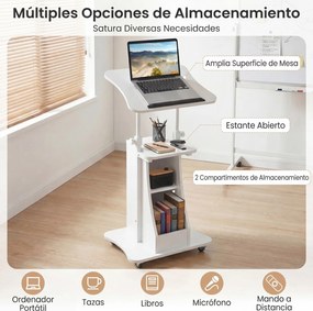Pódio Móvel para Apresentações, 50 x 40 x 72-112 cm, Tampo Inclinável, Branco