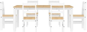 7 pcs conjunto de jantar Panama madeira pinho maciça branco