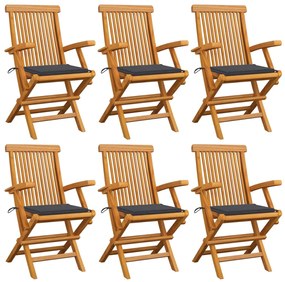 vidaXL Cadeiras de jardim c/ almofadões antracite 6 pcs teca maciça