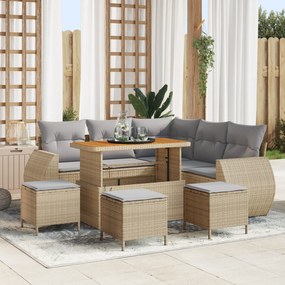Conjunto de Sofá de Jardim vidaXL 9 Peças com Almofadas Bege Rattan Po